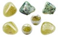Set of various Grossular green garnet gemstones Royalty Free Stock Photo