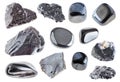 Set of various haematite stones cutout on white