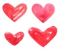 Set of various hand drawn watercolor heart shapes Royalty Free Stock Photo
