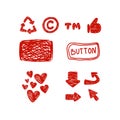 Set of various handwritten elements, childish style, red signs for decoration