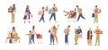 Set of various happy people buyer vector flat illustration. Collection of different man, woman, couple and child with