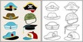 Set of various hats in coloring style