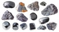 Set of various hematite stones cutout on white