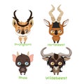 Set of various horned animals
