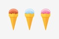 Set of various ice cream cones. Flat style vector illustration. Royalty Free Stock Photo