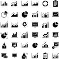 Set of various icons representing business data analysis and statistics with charts and graphs Royalty Free Stock Photo