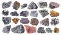 Set of various iron ore stones cutout on white Royalty Free Stock Photo