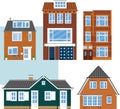 Various isolated townhouses. Flat style.