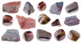 Set of various jaspilite rocks cutout on white Royalty Free Stock Photo