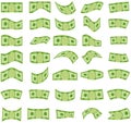 Set a various kind of money. Curved, twisted, flying paper money