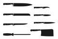 Set of various kitchen knives. Black icon design kitchen utensil. Royalty Free Stock Photo