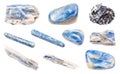 Set of various Kyanite gemstones isolated