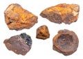 Set of various Limonite brown iron ore rocks