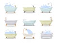 Set of various luxury bath tubes with water Royalty Free Stock Photo