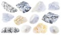 Set of various magnesite stones cutout on white Royalty Free Stock Photo