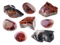 Set of various mahogany obsidian stones on white