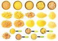 Set of various maize seeds and cornmeals cutout Royalty Free Stock Photo