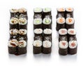 Set of various maki rolls over white Royalty Free Stock Photo