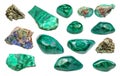 Set of various Malachite gemstones isolated Royalty Free Stock Photo