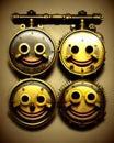 Set of various metal smiling faces on gray background