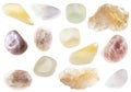 Set of various moonstone stones cutout on white Royalty Free Stock Photo