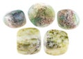 Set of various Moss Agate stones cutout on white Royalty Free Stock Photo
