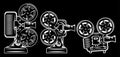 Set of various movie projectors. Retro style. Monochrome vector illustration