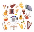 Set of various musical instruments for festivals, concerts, holidays. Royalty Free Stock Photo