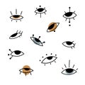 Set with various mystic evil eyes. Black outline magic doodle eyes