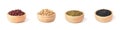 Set of various nuts in wooden bowl isolated on a white background Royalty Free Stock Photo