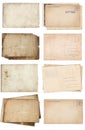 Set of various Old papers and postcards with scratches and stains texture isolated Royalty Free Stock Photo