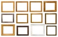 Set of various old wooden picture frames cutout Royalty Free Stock Photo