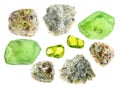 Set of various olivine stones cutout on white Royalty Free Stock Photo