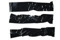 Set of various pieces of black duct tape, adhesive tape on white background