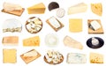Set of various pieces of cheeses isolated Royalty Free Stock Photo