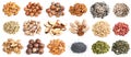 Set of various piles of nuts cutout on white