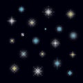 A set of various pixel art or 8-bit style night stars