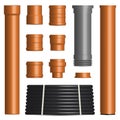 Set of various plastic pipes and connectors, vector illustration