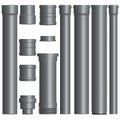 Set of various plastic pipes and connectors, vector illustration