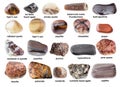 Set of various polished brown rocks with names Royalty Free Stock Photo