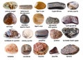 Set of various polished brown stones with names Royalty Free Stock Photo