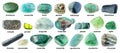 Set of various polished green rocks with names Royalty Free Stock Photo