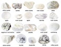 Set of various polished white rocks with names