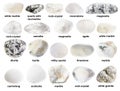 Set of various polished white stones with names Royalty Free Stock Photo