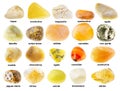 Set of various polished yellow rocks with names Royalty Free Stock Photo
