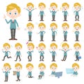 Set of various poses of Caucasians schoolboy