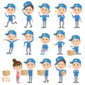 Set of various poses of Deliverymen. Royalty Free Stock Photo