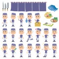 Set of various poses of japanese Cook Royalty Free Stock Photo