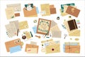 A set of various postal envelopes, marks and greeting cards, parcels.