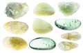 Set of various prasiolite stones cutout on white